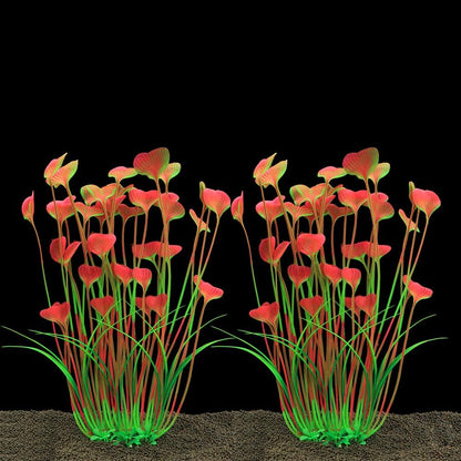 ALEGI Fish Tank Decorations Plastic Plants Large,Aquarium Artificial Plants Decoration Ornament Safe for All Fish-16 inch 2Pcs (Red 2 Pcs)