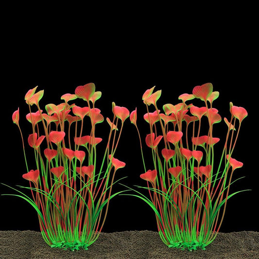 ALEGI Fish Tank Decorations Plastic Plants Large,Aquarium Artificial Plants Decoration Ornament Safe for All Fish-16 inch 2Pcs (Red 2 Pcs)