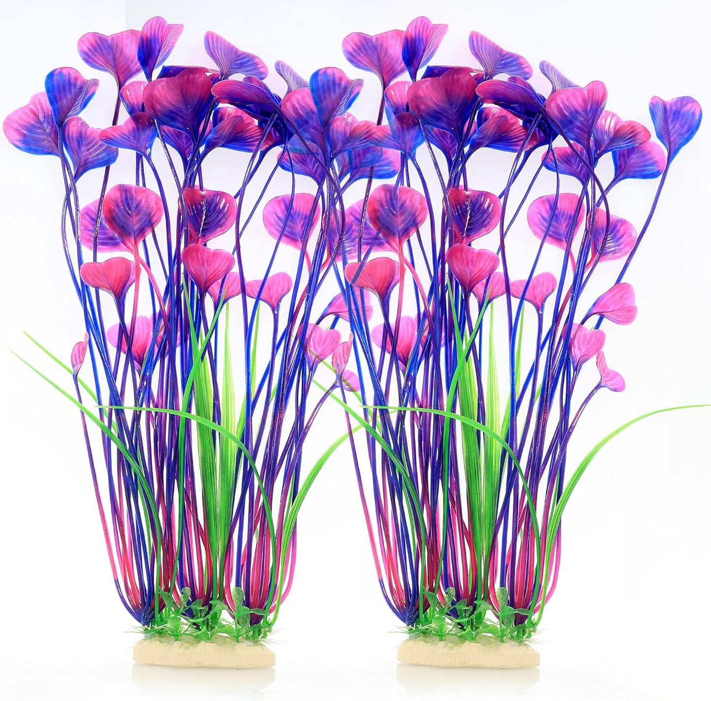 ALEGI Fish Tank Decorations Plastic Plants Large,Aquarium Artificial Plants Decoration Ornament Safe for All Fish-16 inch 2Pcs (Red 2 Pcs)