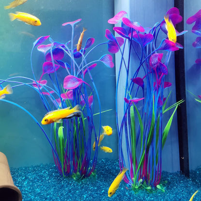 ALEGI Fish Tank Decorations Plastic Plants Large,Aquarium Artificial Plants Decoration Ornament Safe for All Fish-16 inch 2Pcs (Red 2 Pcs)