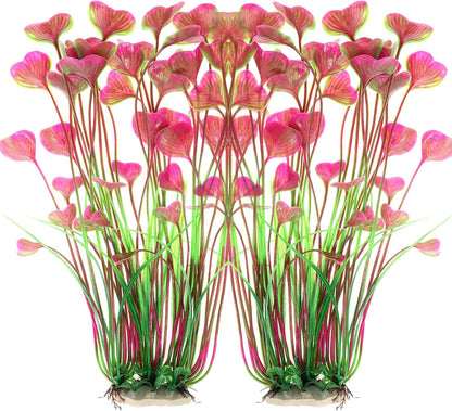 ALEGI Fish Tank Decorations Plastic Plants Large,Aquarium Artificial Plants Decoration Ornament Safe for All Fish-16 inch 2Pcs (Red 2 Pcs)