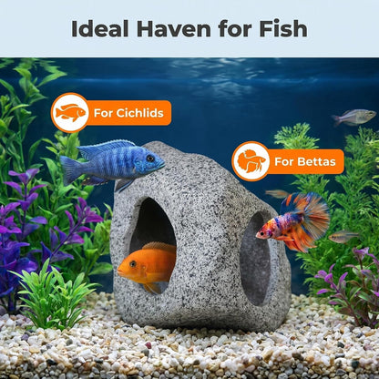 SpringSmart Aquarium Hideaway Rock Cave for Aquatic Pets to Breed, Play and Rest, Safe and Non-Toxic Ceramic Fish Tank Ornaments, Decor Stone for Betta