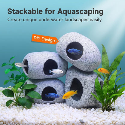 SpringSmart Aquarium Hideaway Rock Cave for Aquatic Pets to Breed, Play and Rest, Safe and Non-Toxic Ceramic Fish Tank Ornaments, Decor Stone for Betta