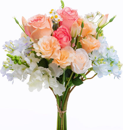 15-Stems Curated Artificial Flower Set, 17.5" Faux Silk Rose & Lisianthus, Long Stem Fake Flowers for Vase, Decorative Floral Centerpieces for Dining Table, Wedding Centerpieces (Vase Not Included)