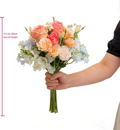 15-Stems Curated Artificial Flower Set, 17.5" Faux Silk Rose & Lisianthus, Long Stem Fake Flowers for Vase, Decorative Floral Centerpieces for Dining Table, Wedding Centerpieces (Vase Not Included)