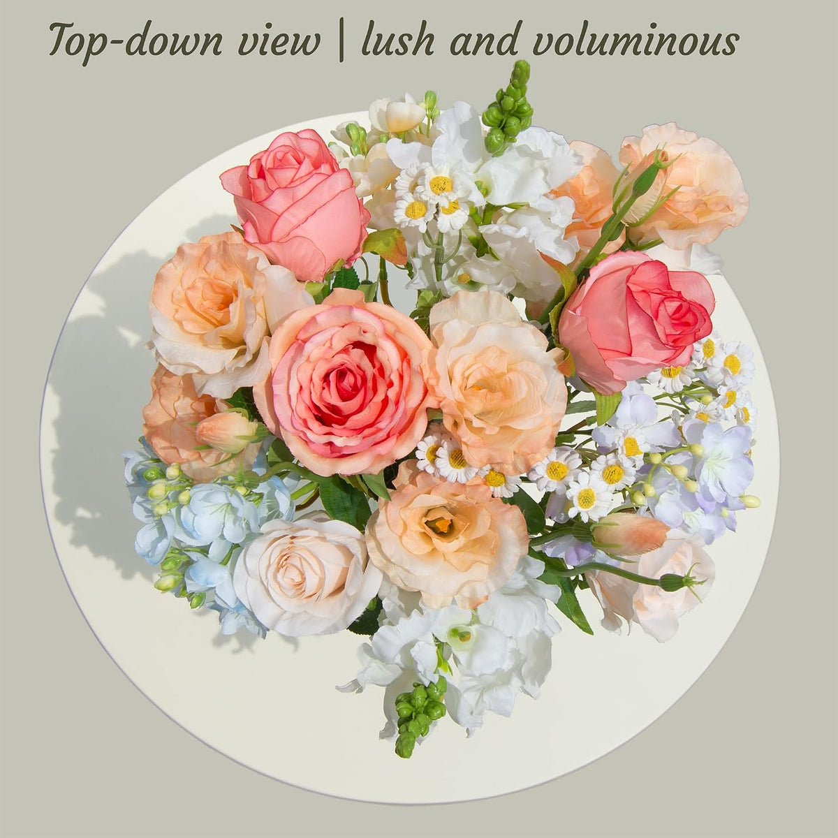 15-Stems Curated Artificial Flower Set, 17.5" Faux Silk Rose & Lisianthus, Long Stem Fake Flowers for Vase, Decorative Floral Centerpieces for Dining Table, Wedding Centerpieces (Vase Not Included)