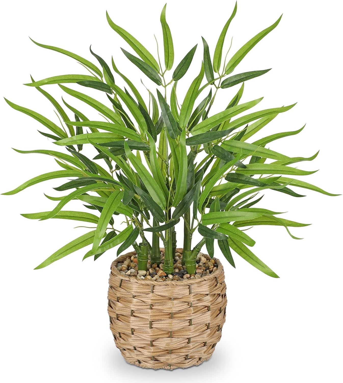 Artificial Lucky Bamboo Plant 17.3 Fake Plant in Rectangular Glass Pot for Centerpiece Table Decorations Farmhouse Wedding Home Greenery Decor