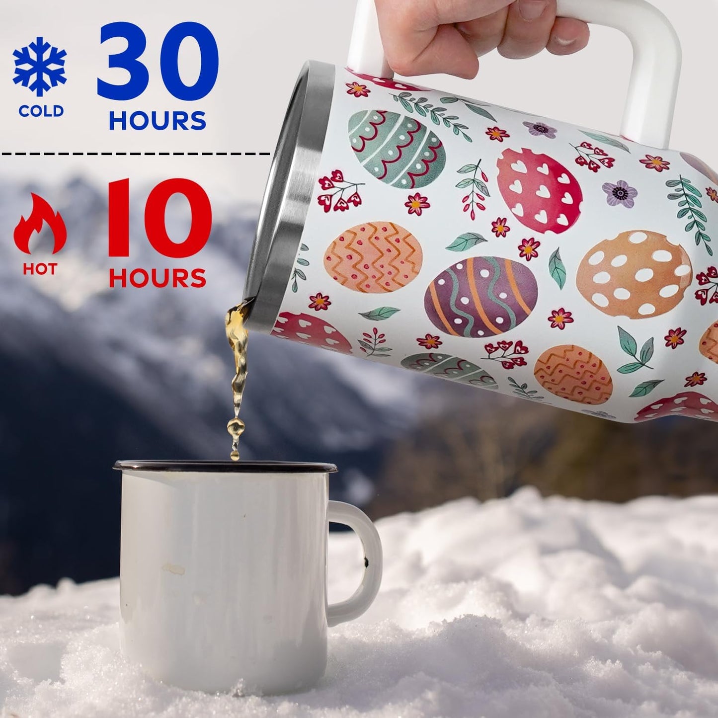 Floral Lemon Tumbler with Handle and Straw Lid 40 oz,Cute Spring Summer Gift for Women Men Friends Boho Flowers Vacuum Insulated Leak Proof Stainless Steel Coffee Cup Mug