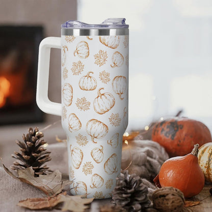 Floral Lemon Tumbler with Handle and Straw Lid 40 oz,Cute Spring Summer Gift for Women Men Friends Boho Flowers Vacuum Insulated Leak Proof Stainless Steel Coffee Cup Mug