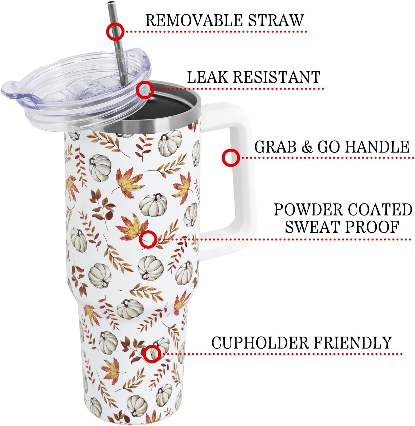 Floral Lemon Tumbler with Handle and Straw Lid 40 oz,Cute Spring Summer Gift for Women Men Friends Boho Flowers Vacuum Insulated Leak Proof Stainless Steel Coffee Cup Mug