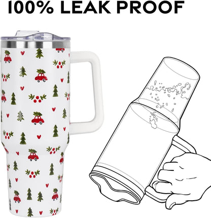 Floral Lemon Tumbler with Handle and Straw Lid 40 oz,Cute Spring Summer Gift for Women Men Friends Boho Flowers Vacuum Insulated Leak Proof Stainless Steel Coffee Cup Mug