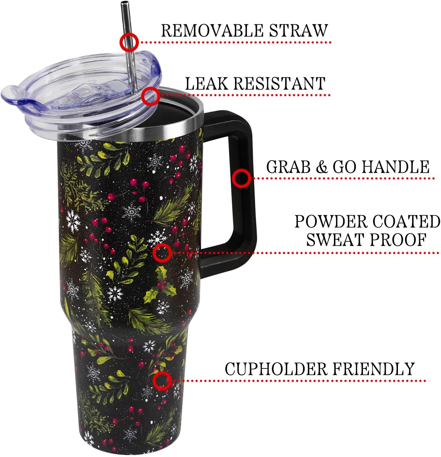 Floral Lemon Tumbler with Handle and Straw Lid 40 oz,Cute Spring Summer Gift for Women Men Friends Boho Flowers Vacuum Insulated Leak Proof Stainless Steel Coffee Cup Mug