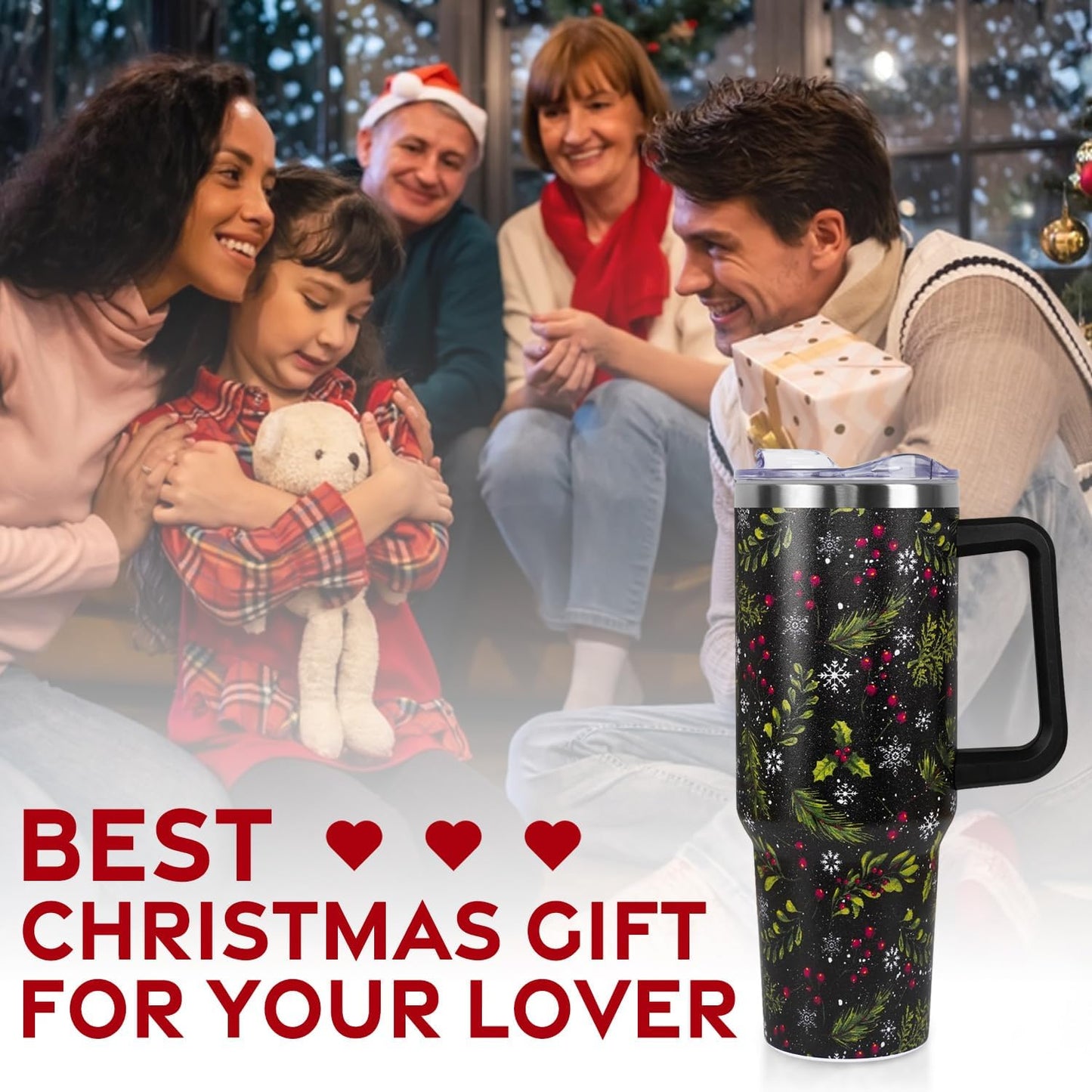 Floral Lemon Tumbler with Handle and Straw Lid 40 oz,Cute Spring Summer Gift for Women Men Friends Boho Flowers Vacuum Insulated Leak Proof Stainless Steel Coffee Cup Mug