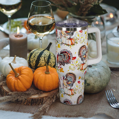 Floral Lemon Tumbler with Handle and Straw Lid 40 oz,Cute Spring Summer Gift for Women Men Friends Boho Flowers Vacuum Insulated Leak Proof Stainless Steel Coffee Cup Mug