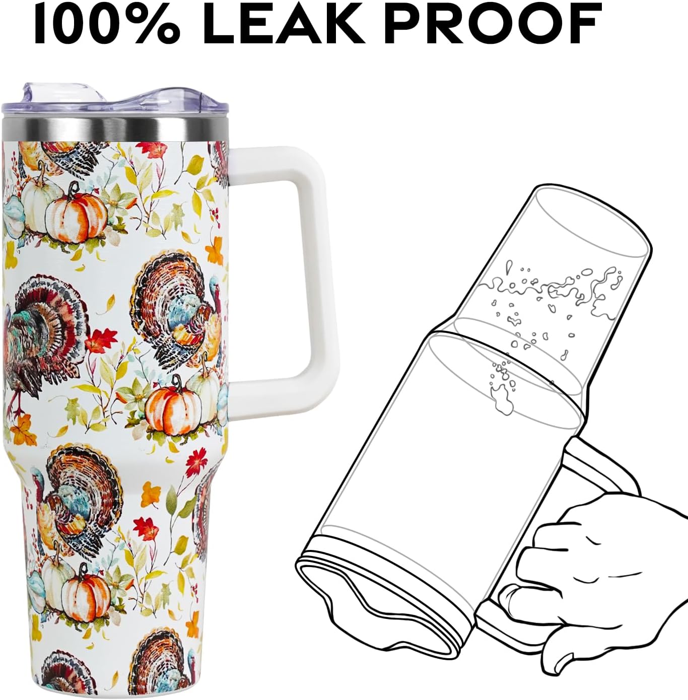 Floral Lemon Tumbler with Handle and Straw Lid 40 oz,Cute Spring Summer Gift for Women Men Friends Boho Flowers Vacuum Insulated Leak Proof Stainless Steel Coffee Cup Mug