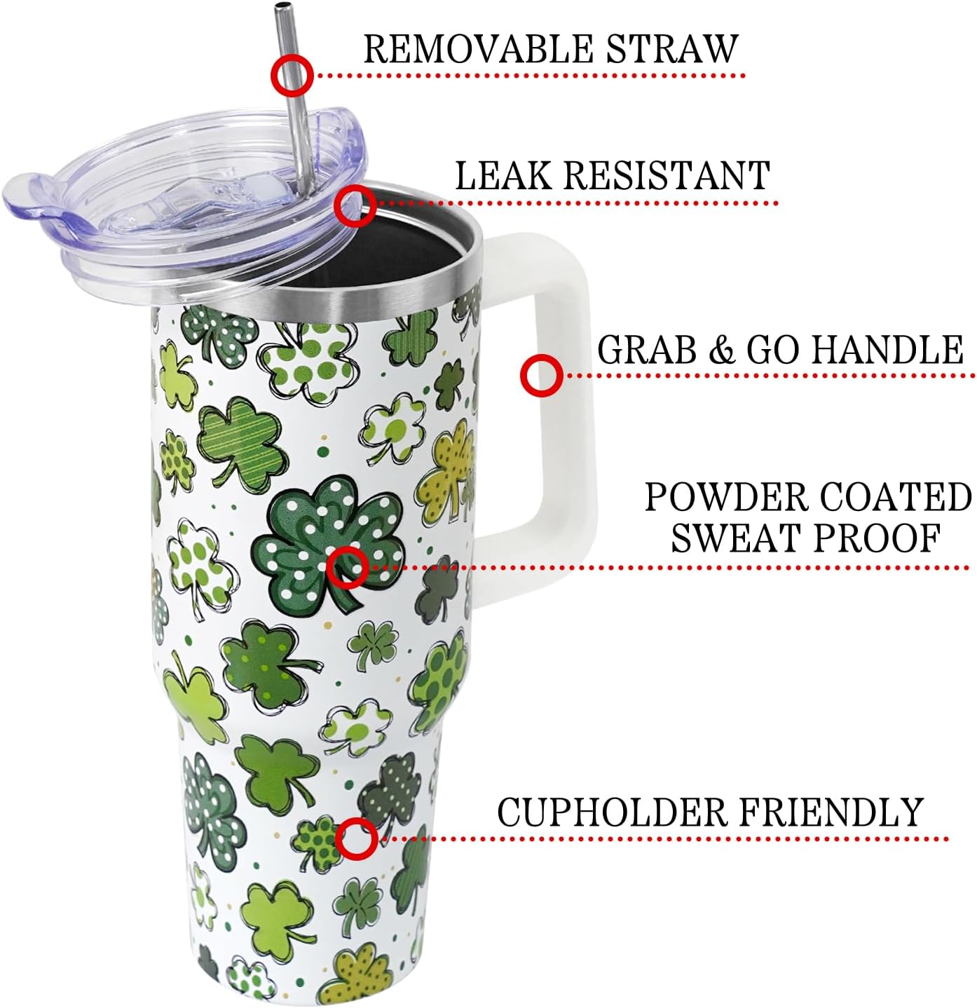 Floral Lemon Tumbler with Handle and Straw Lid 40 oz,Cute Spring Summer Gift for Women Men Friends Boho Flowers Vacuum Insulated Leak Proof Stainless Steel Coffee Cup Mug