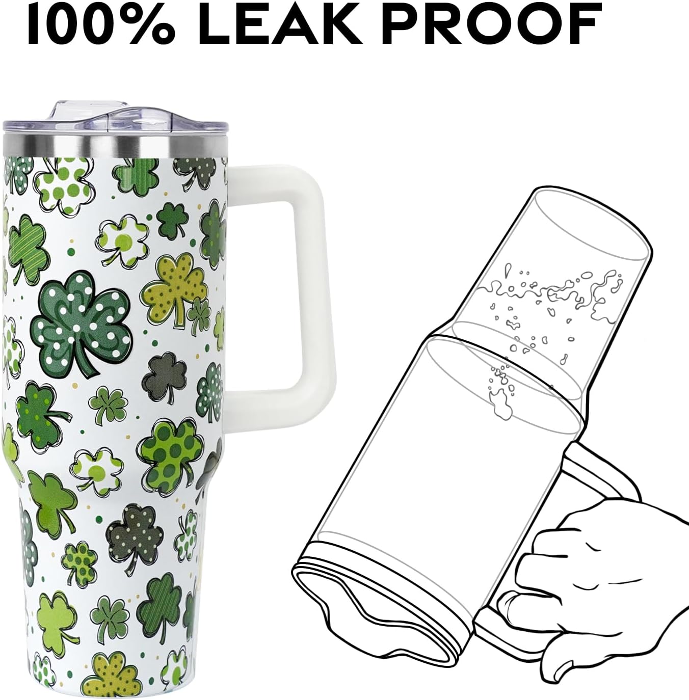 Floral Lemon Tumbler with Handle and Straw Lid 40 oz,Cute Spring Summer Gift for Women Men Friends Boho Flowers Vacuum Insulated Leak Proof Stainless Steel Coffee Cup Mug