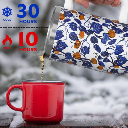 Floral Lemon Tumbler with Handle and Straw Lid 40 oz,Cute Spring Summer Gift for Women Men Friends Boho Flowers Vacuum Insulated Leak Proof Stainless Steel Coffee Cup Mug