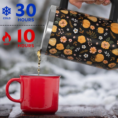 Floral Lemon Tumbler with Handle and Straw Lid 40 oz,Cute Spring Summer Gift for Women Men Friends Boho Flowers Vacuum Insulated Leak Proof Stainless Steel Coffee Cup Mug