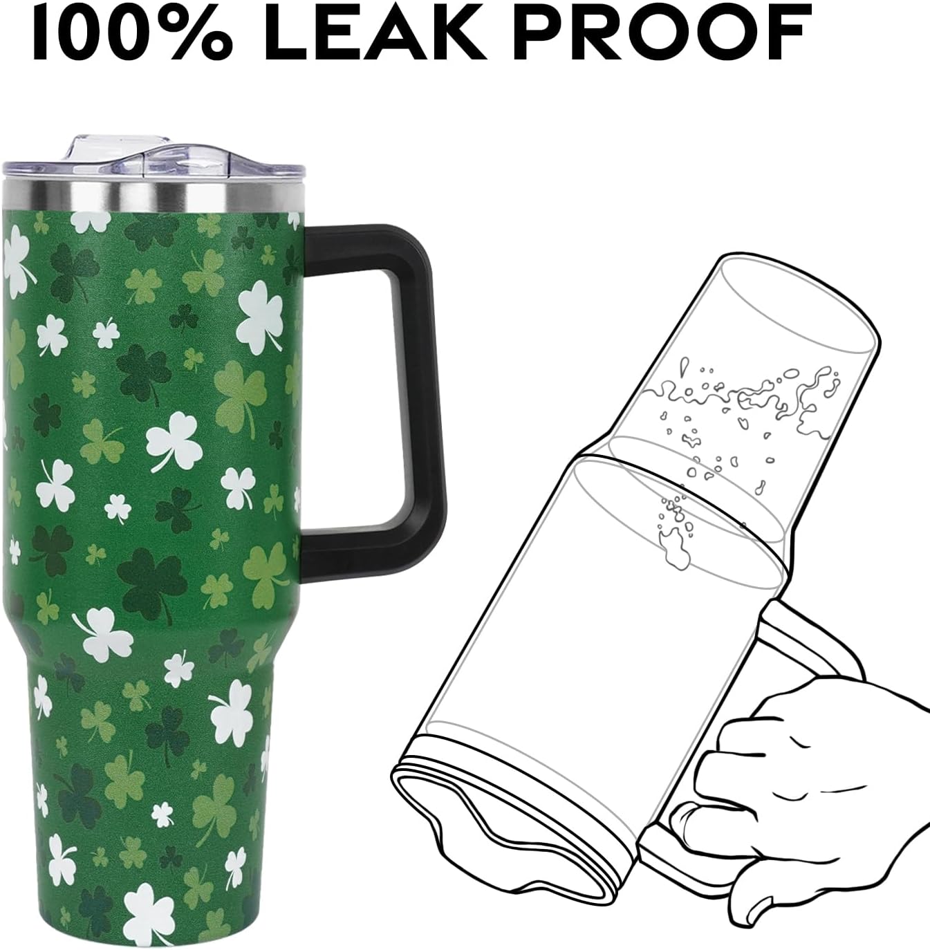 Floral Lemon Tumbler with Handle and Straw Lid 40 oz,Cute Spring Summer Gift for Women Men Friends Boho Flowers Vacuum Insulated Leak Proof Stainless Steel Coffee Cup Mug