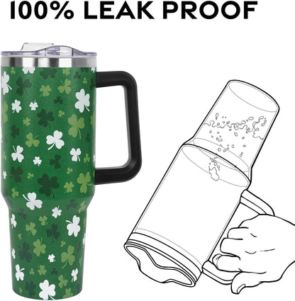 Floral Lemon Tumbler with Handle and Straw Lid 40 oz,Cute Spring Summer Gift for Women Men Friends Boho Flowers Vacuum Insulated Leak Proof Stainless Steel Coffee Cup Mug