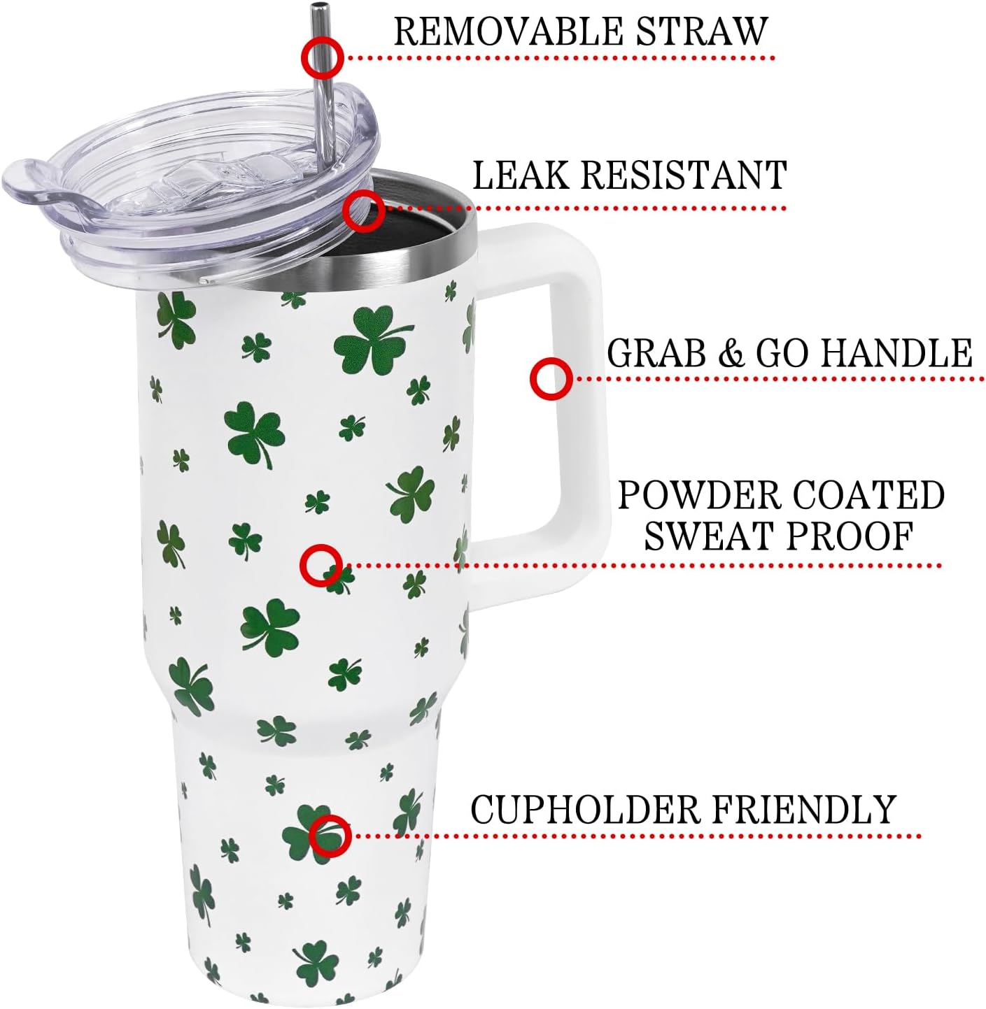 Floral Lemon Tumbler with Handle and Straw Lid 40 oz,Cute Spring Summer Gift for Women Men Friends Boho Flowers Vacuum Insulated Leak Proof Stainless Steel Coffee Cup Mug