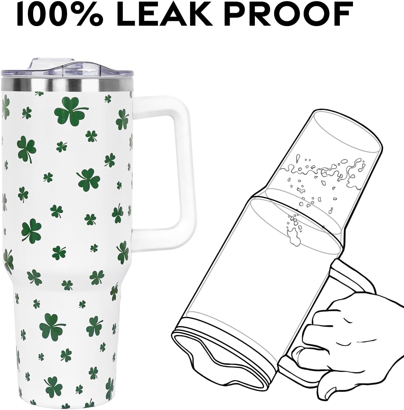 Floral Lemon Tumbler with Handle and Straw Lid 40 oz,Cute Spring Summer Gift for Women Men Friends Boho Flowers Vacuum Insulated Leak Proof Stainless Steel Coffee Cup Mug