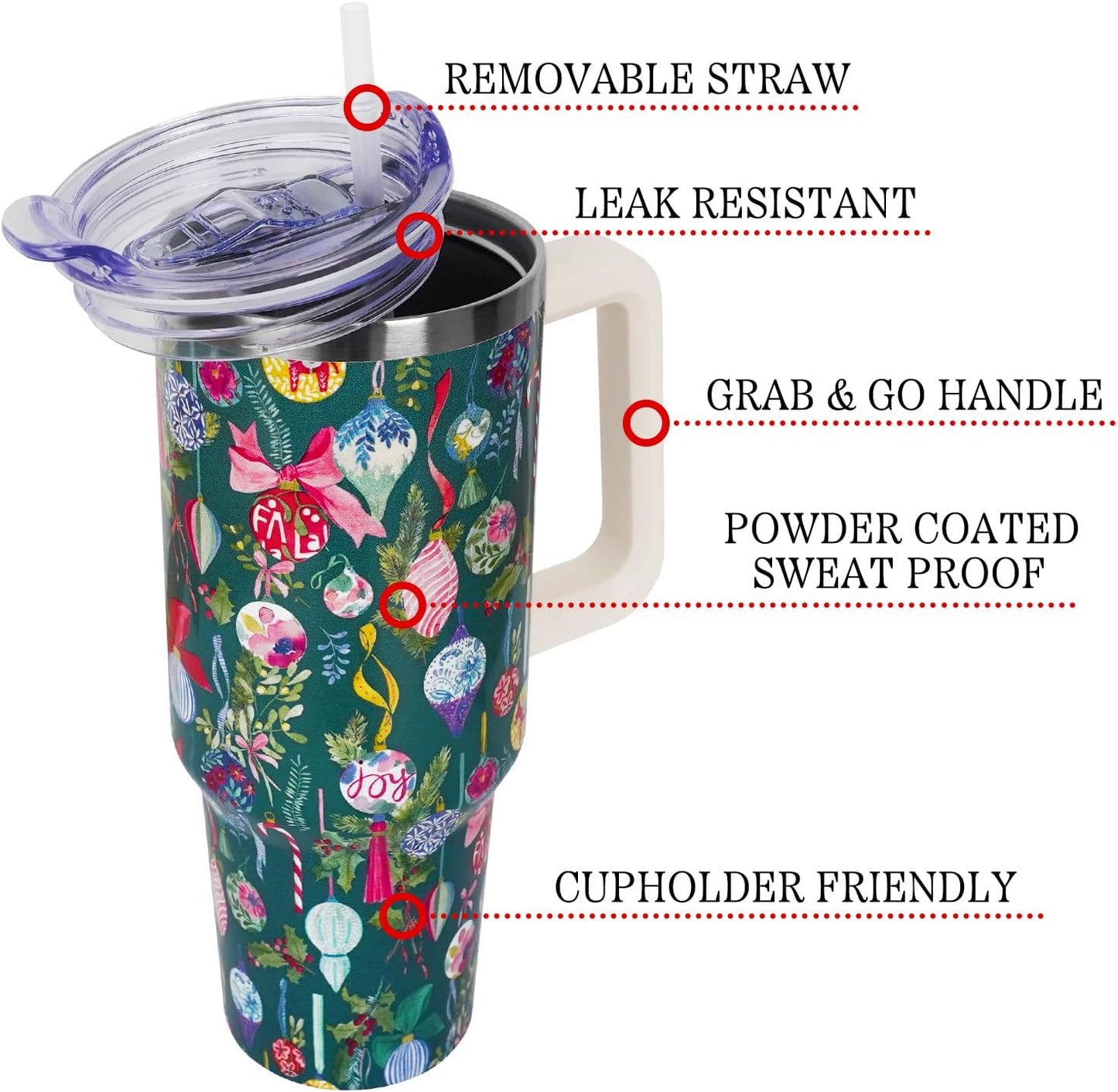 Floral Lemon Tumbler with Handle and Straw Lid 40 oz,Cute Spring Summer Gift for Women Men Friends Boho Flowers Vacuum Insulated Leak Proof Stainless Steel Coffee Cup Mug