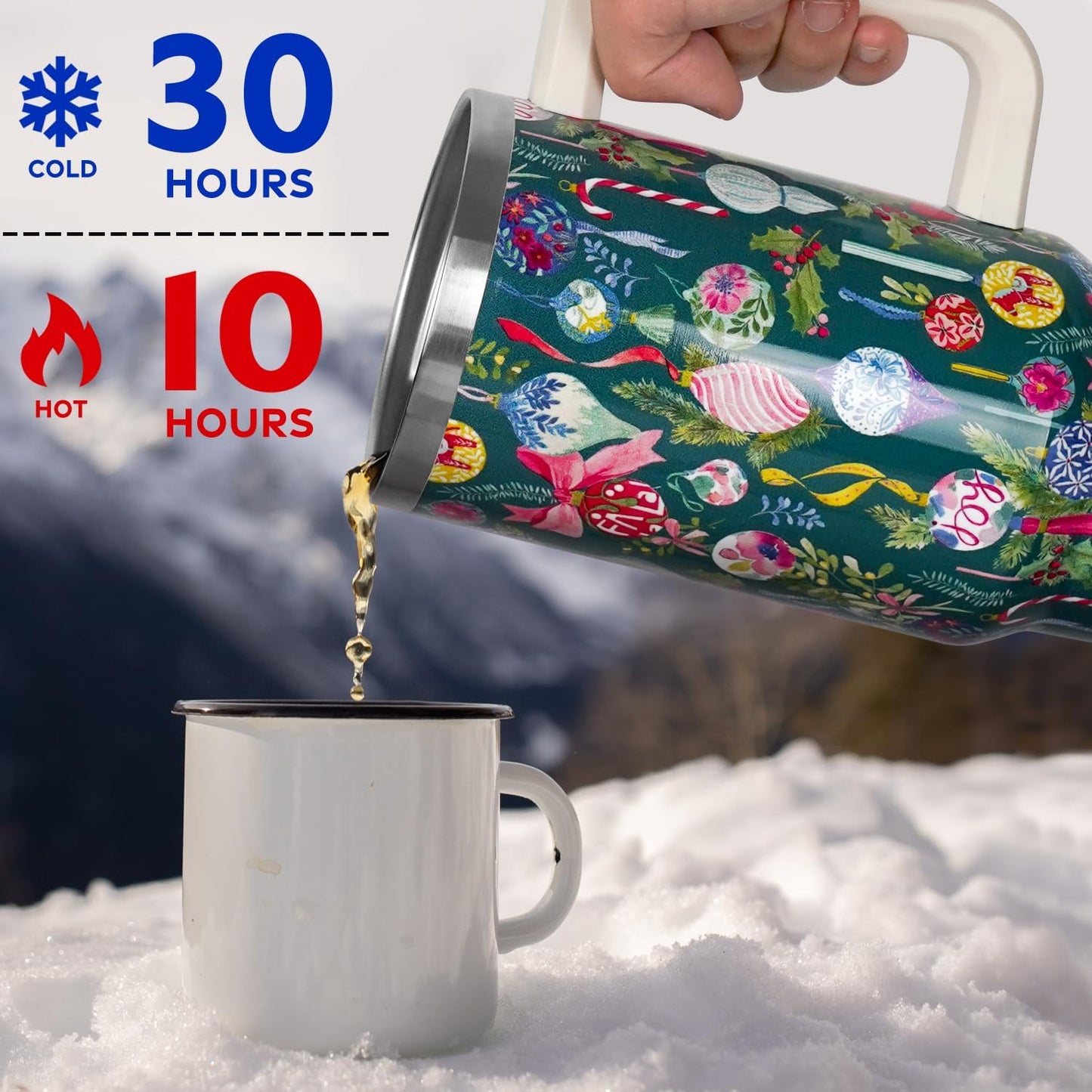 Floral Lemon Tumbler with Handle and Straw Lid 40 oz,Cute Spring Summer Gift for Women Men Friends Boho Flowers Vacuum Insulated Leak Proof Stainless Steel Coffee Cup Mug