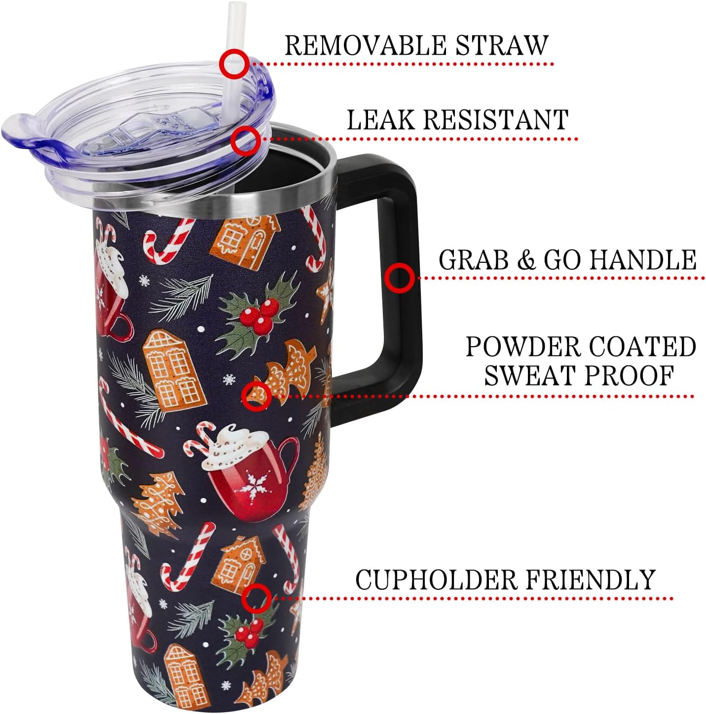 Floral Lemon Tumbler with Handle and Straw Lid 40 oz,Cute Spring Summer Gift for Women Men Friends Boho Flowers Vacuum Insulated Leak Proof Stainless Steel Coffee Cup Mug