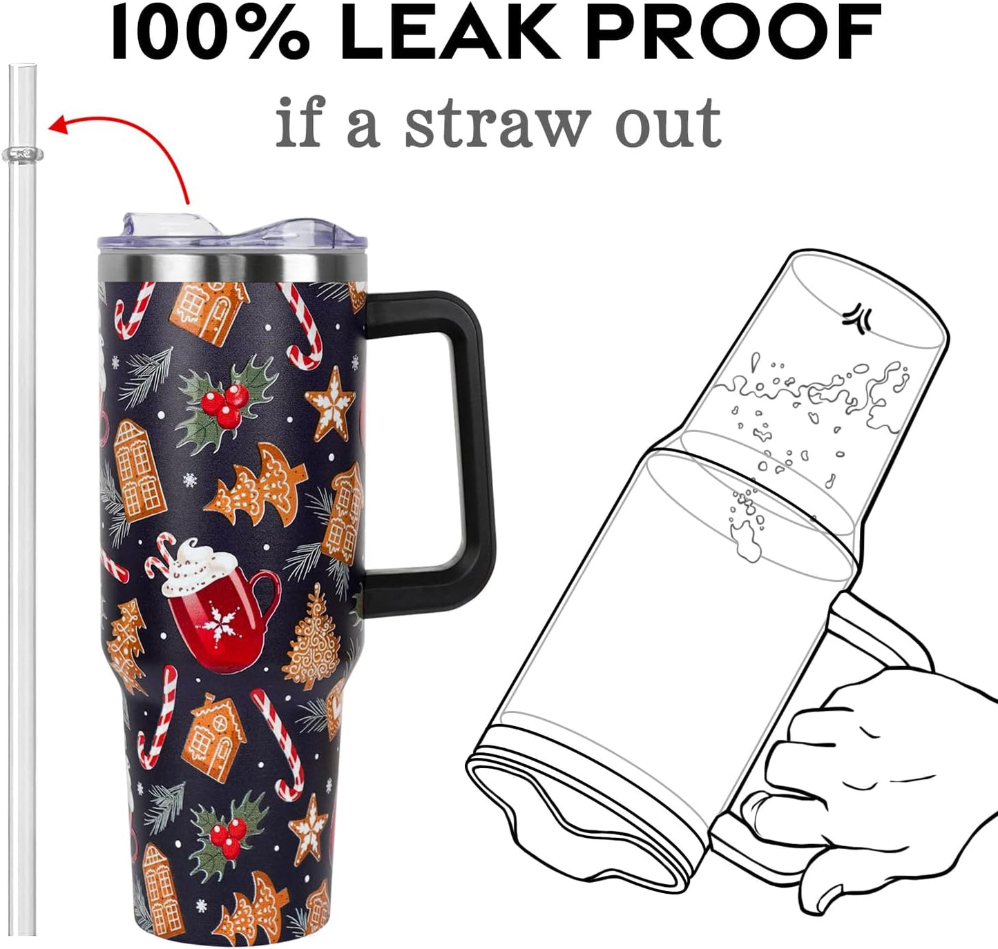 Floral Lemon Tumbler with Handle and Straw Lid 40 oz,Cute Spring Summer Gift for Women Men Friends Boho Flowers Vacuum Insulated Leak Proof Stainless Steel Coffee Cup Mug