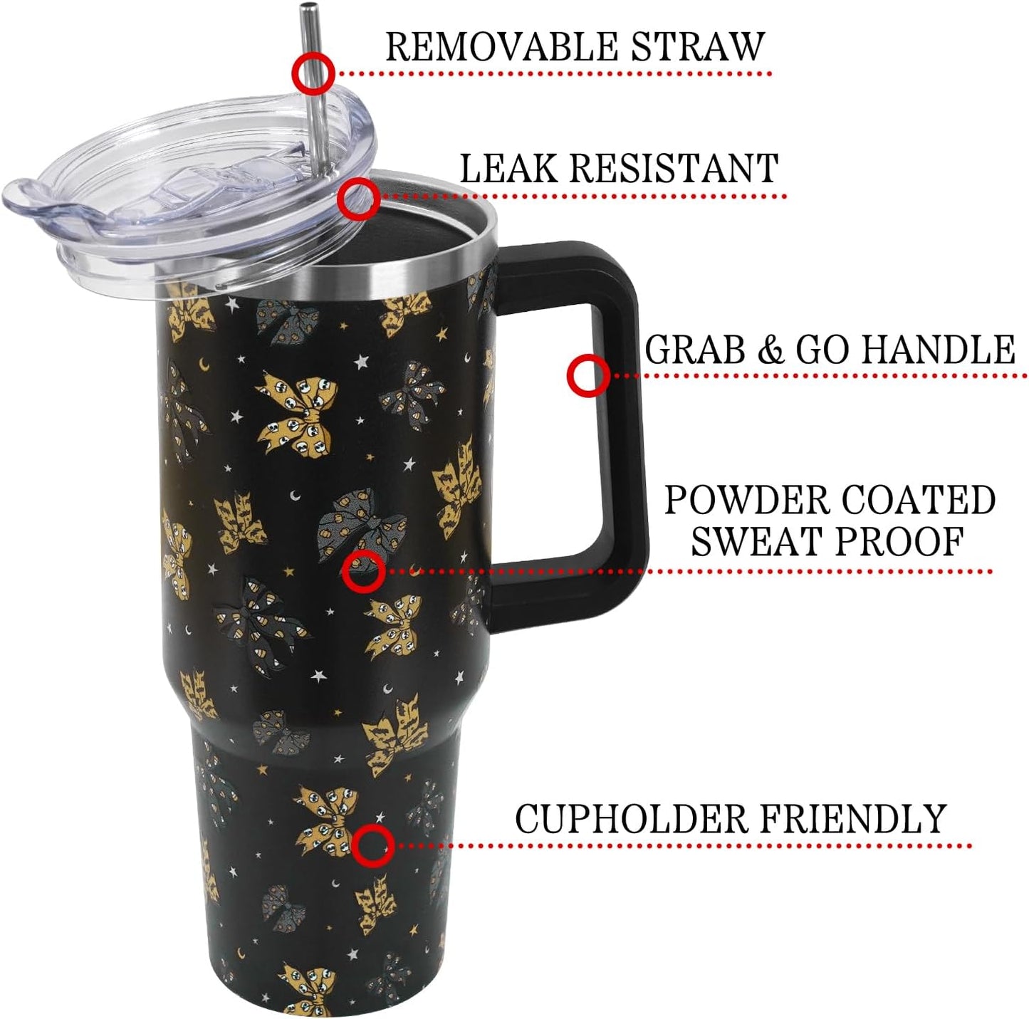 Floral Lemon Tumbler with Handle and Straw Lid 40 oz,Cute Spring Summer Gift for Women Men Lemon Leaves Vacuum Insulated Leak Proof Stainless Steel Coffee Cup Mug