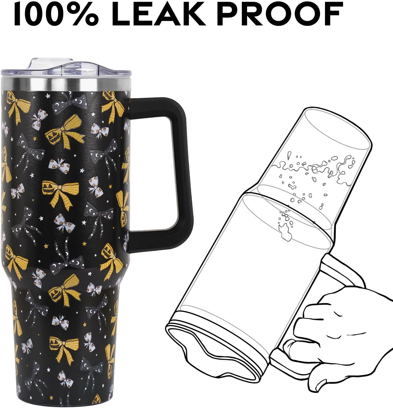Floral Lemon Tumbler with Handle and Straw Lid 40 oz,Cute Spring Summer Gift for Women Men Lemon Leaves Vacuum Insulated Leak Proof Stainless Steel Coffee Cup Mug