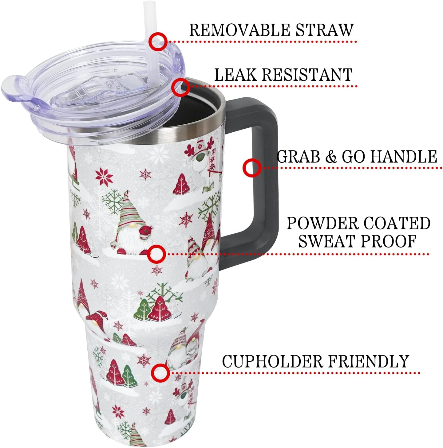 Floral Lemon Tumbler with Handle and Straw Lid 40 oz,Cute Spring Summer Gift for Women Men Lemon Leaves Vacuum Insulated Leak Proof Stainless Steel Coffee Cup Mug