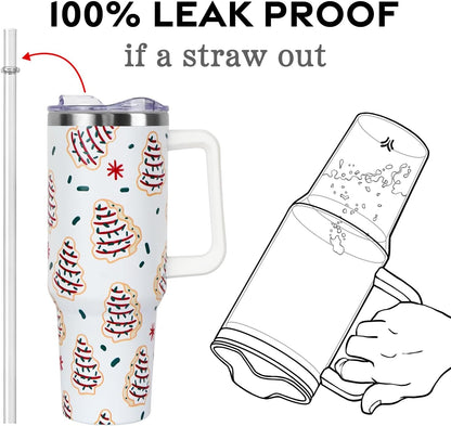 Floral Lemon Tumbler with Handle and Straw Lid 40 oz,Cute Spring Summer Gift for Women Men Lemon Leaves Vacuum Insulated Leak Proof Stainless Steel Coffee Cup Mug