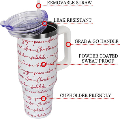 Floral Lemon Tumbler with Handle and Straw Lid 40 oz,Cute Spring Summer Gift for Women Men Lemon Leaves Vacuum Insulated Leak Proof Stainless Steel Coffee Cup Mug