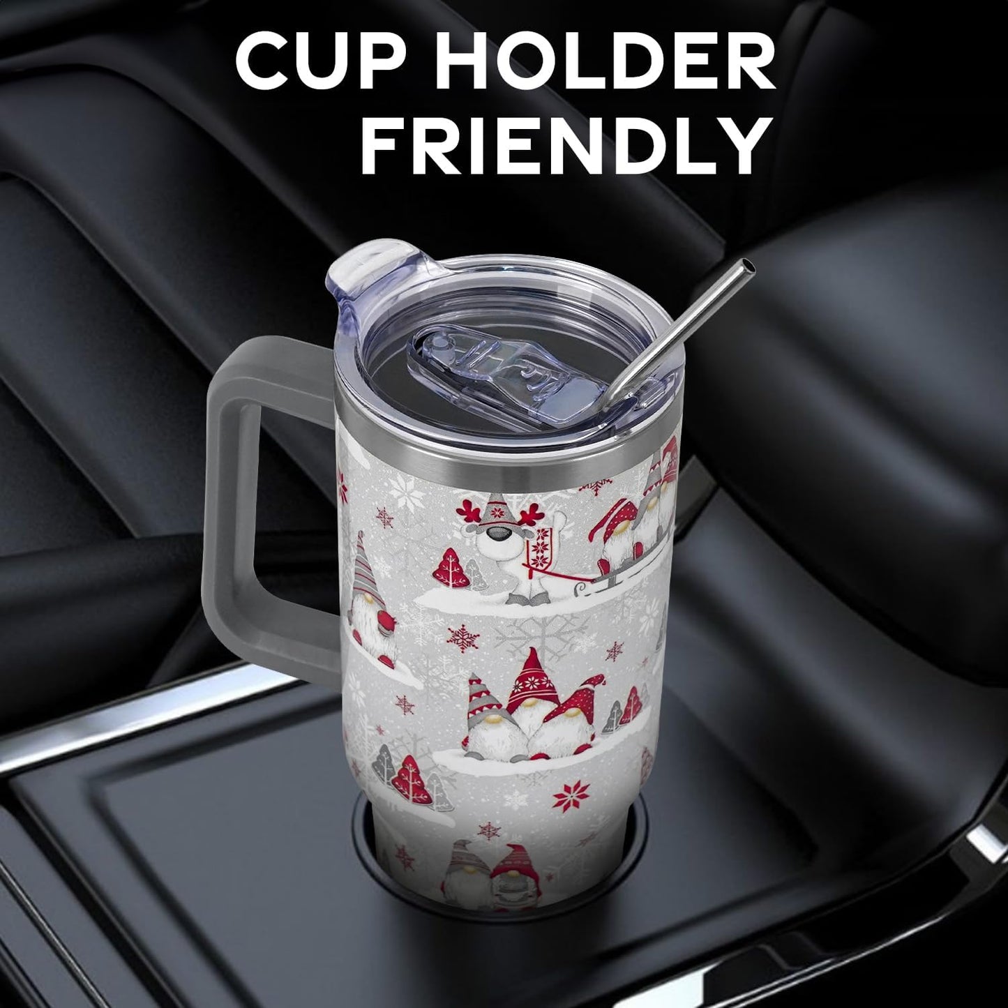 Floral Lemon Tumbler with Handle and Straw Lid 40 oz,Cute Spring Summer Gift for Women Men Lemon Leaves Vacuum Insulated Leak Proof Stainless Steel Coffee Cup Mug