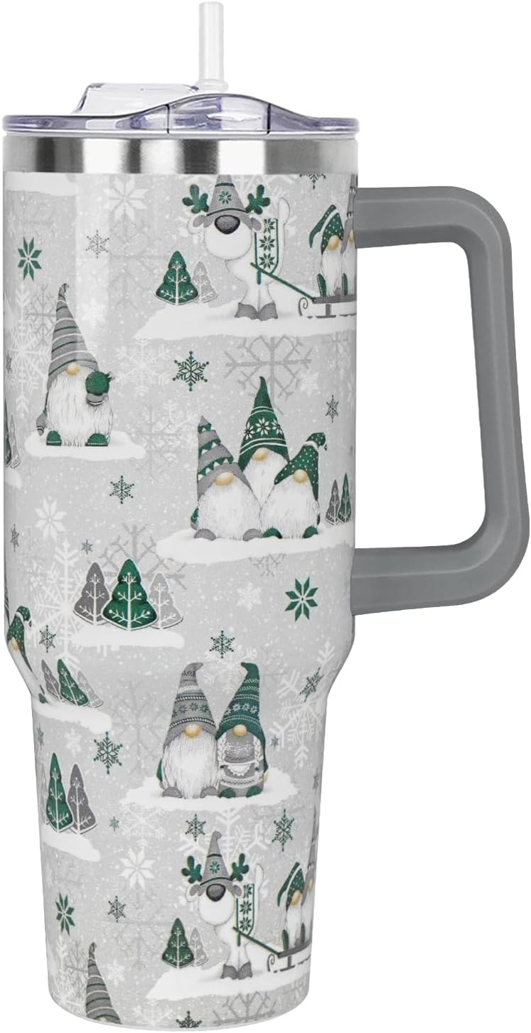 Floral Lemon Tumbler with Handle and Straw Lid 40 oz,Cute Spring Summer Gift for Women Men Lemon Leaves Vacuum Insulated Leak Proof Stainless Steel Coffee Cup Mug