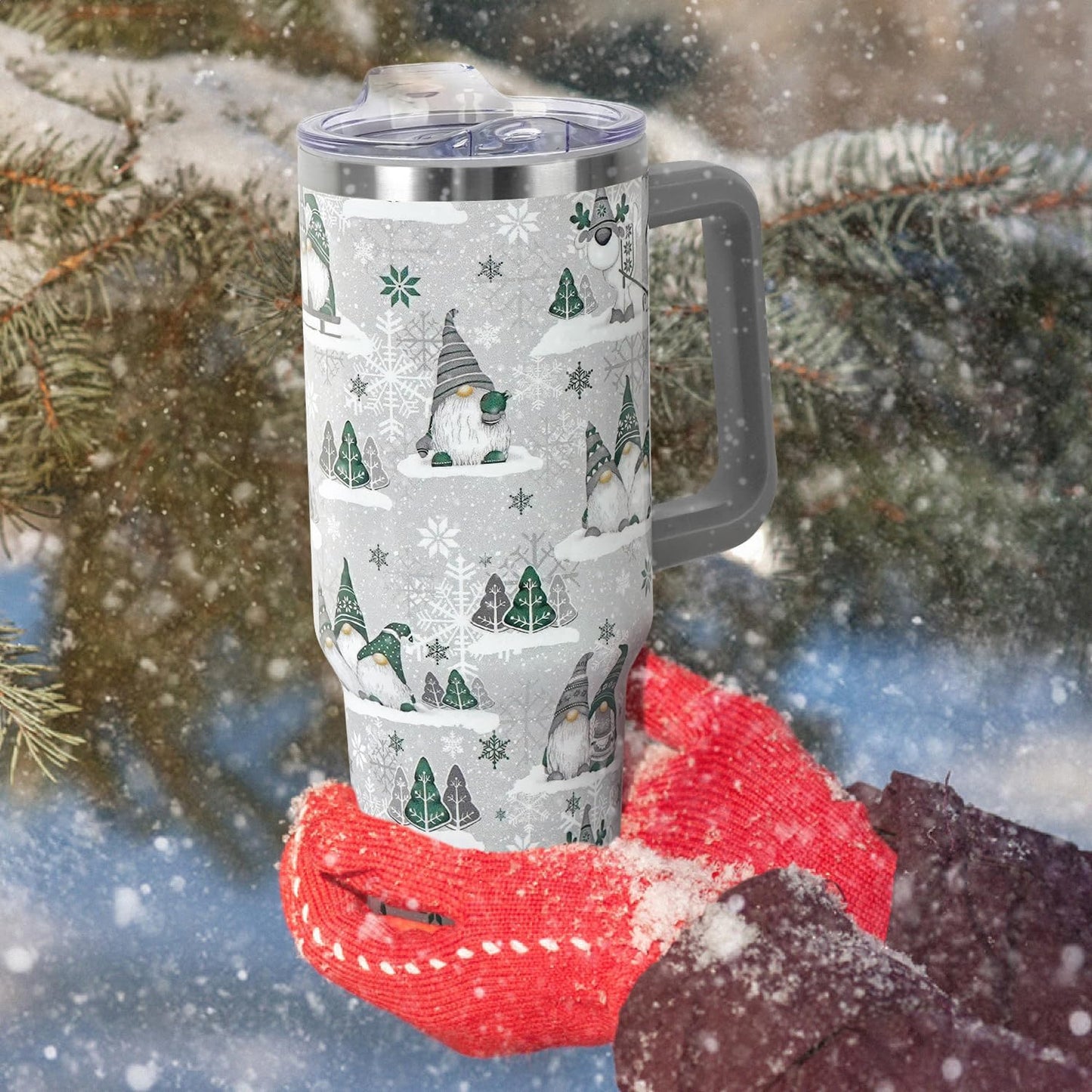 Floral Lemon Tumbler with Handle and Straw Lid 40 oz,Cute Spring Summer Gift for Women Men Lemon Leaves Vacuum Insulated Leak Proof Stainless Steel Coffee Cup Mug