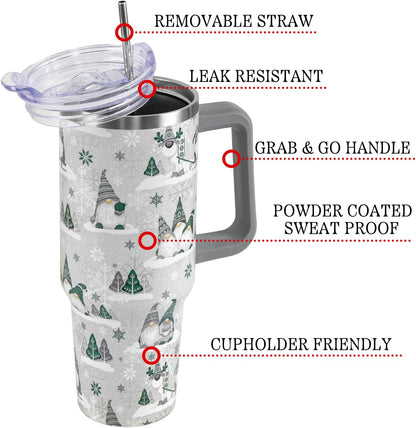 Floral Lemon Tumbler with Handle and Straw Lid 40 oz,Cute Spring Summer Gift for Women Men Lemon Leaves Vacuum Insulated Leak Proof Stainless Steel Coffee Cup Mug