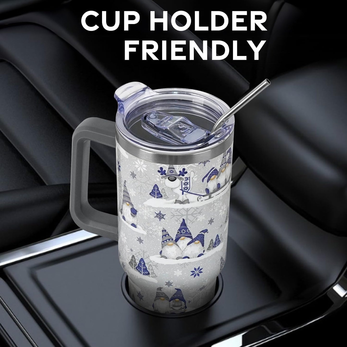 Floral Lemon Tumbler with Handle and Straw Lid 40 oz,Cute Spring Summer Gift for Women Men Lemon Leaves Vacuum Insulated Leak Proof Stainless Steel Coffee Cup Mug