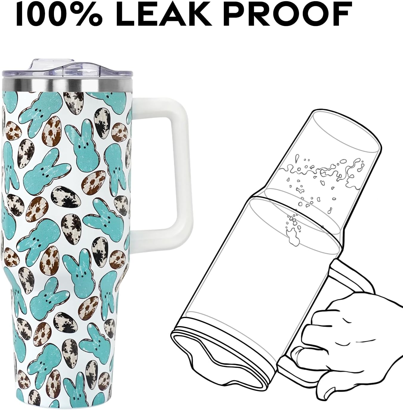 Floral Lemon Tumbler with Handle and Straw Lid 40 oz,Cute Spring Summer Gift for Women Men Lemon Leaves Vacuum Insulated Leak Proof Stainless Steel Coffee Cup Mug