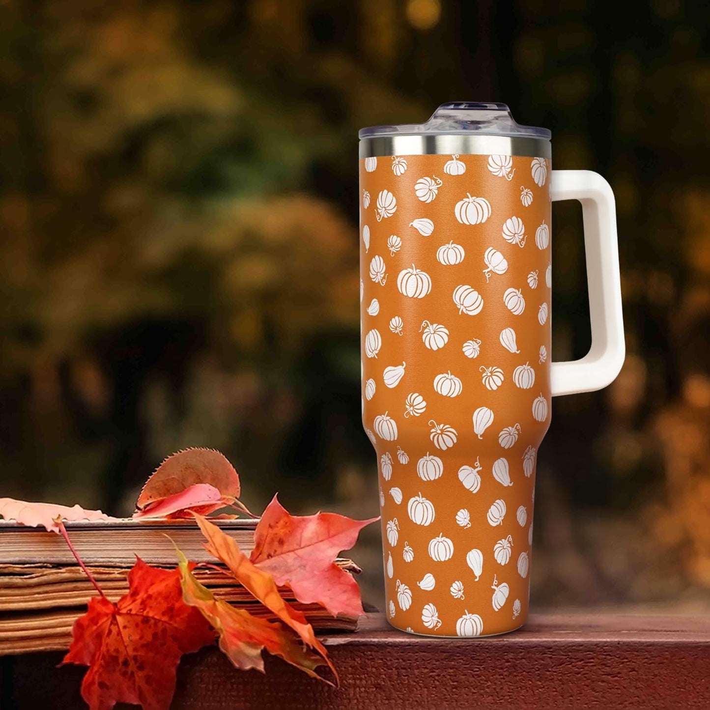 Floral Lemon Tumbler with Handle and Straw Lid 40 oz,Cute Spring Summer Gift for Women Men Lemon Leaves Vacuum Insulated Leak Proof Stainless Steel Coffee Cup Mug