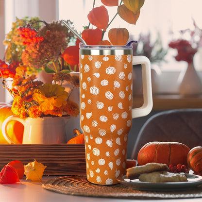 Floral Lemon Tumbler with Handle and Straw Lid 40 oz,Cute Spring Summer Gift for Women Men Lemon Leaves Vacuum Insulated Leak Proof Stainless Steel Coffee Cup Mug