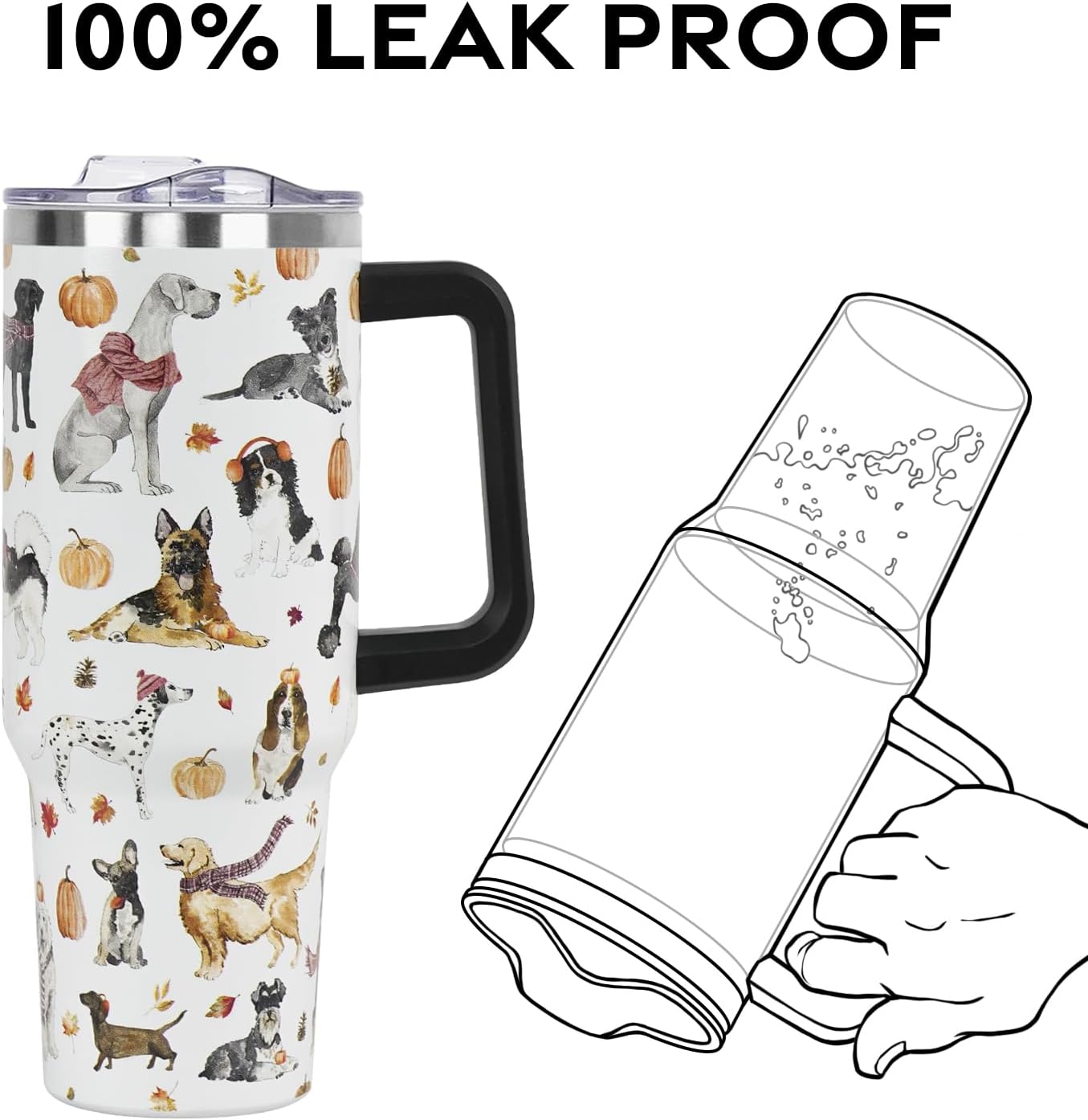 Floral Lemon Tumbler with Handle and Straw Lid 40 oz,Cute Spring Summer Gift for Women Men Lemon Leaves Vacuum Insulated Leak Proof Stainless Steel Coffee Cup Mug
