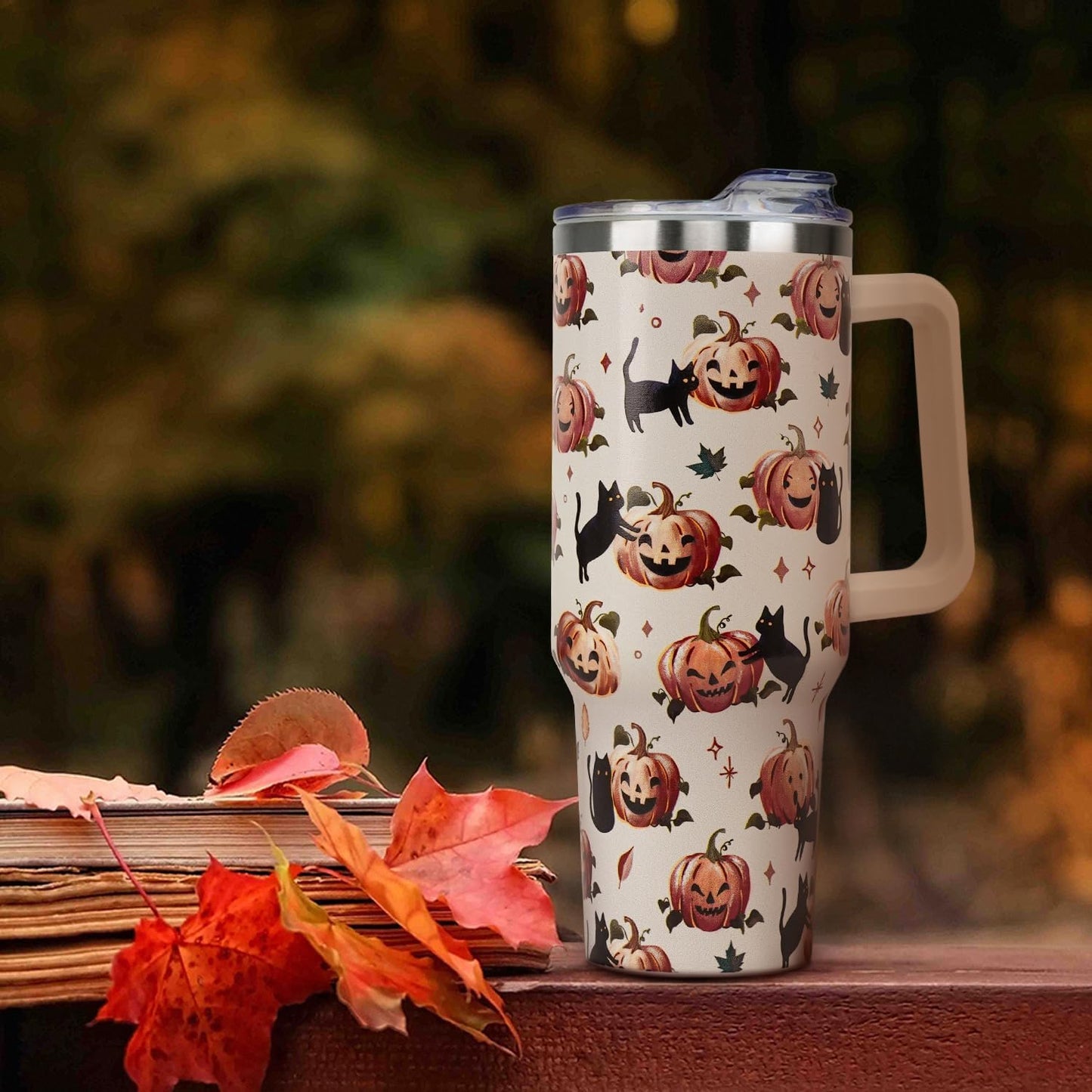 Floral Lemon Tumbler with Handle and Straw Lid 40 oz,Cute Spring Summer Gift for Women Men Lemon Leaves Vacuum Insulated Leak Proof Stainless Steel Coffee Cup Mug