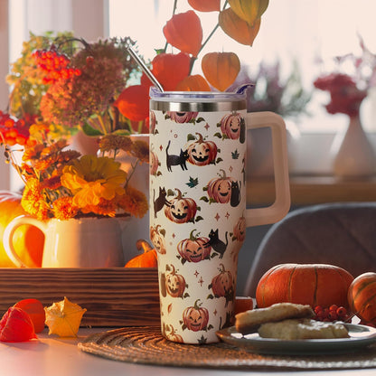 Floral Lemon Tumbler with Handle and Straw Lid 40 oz,Cute Spring Summer Gift for Women Men Lemon Leaves Vacuum Insulated Leak Proof Stainless Steel Coffee Cup Mug