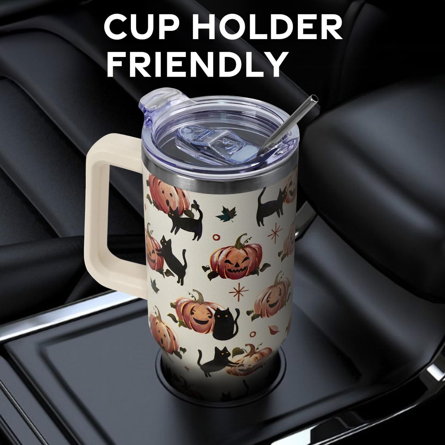 Floral Lemon Tumbler with Handle and Straw Lid 40 oz,Cute Spring Summer Gift for Women Men Lemon Leaves Vacuum Insulated Leak Proof Stainless Steel Coffee Cup Mug