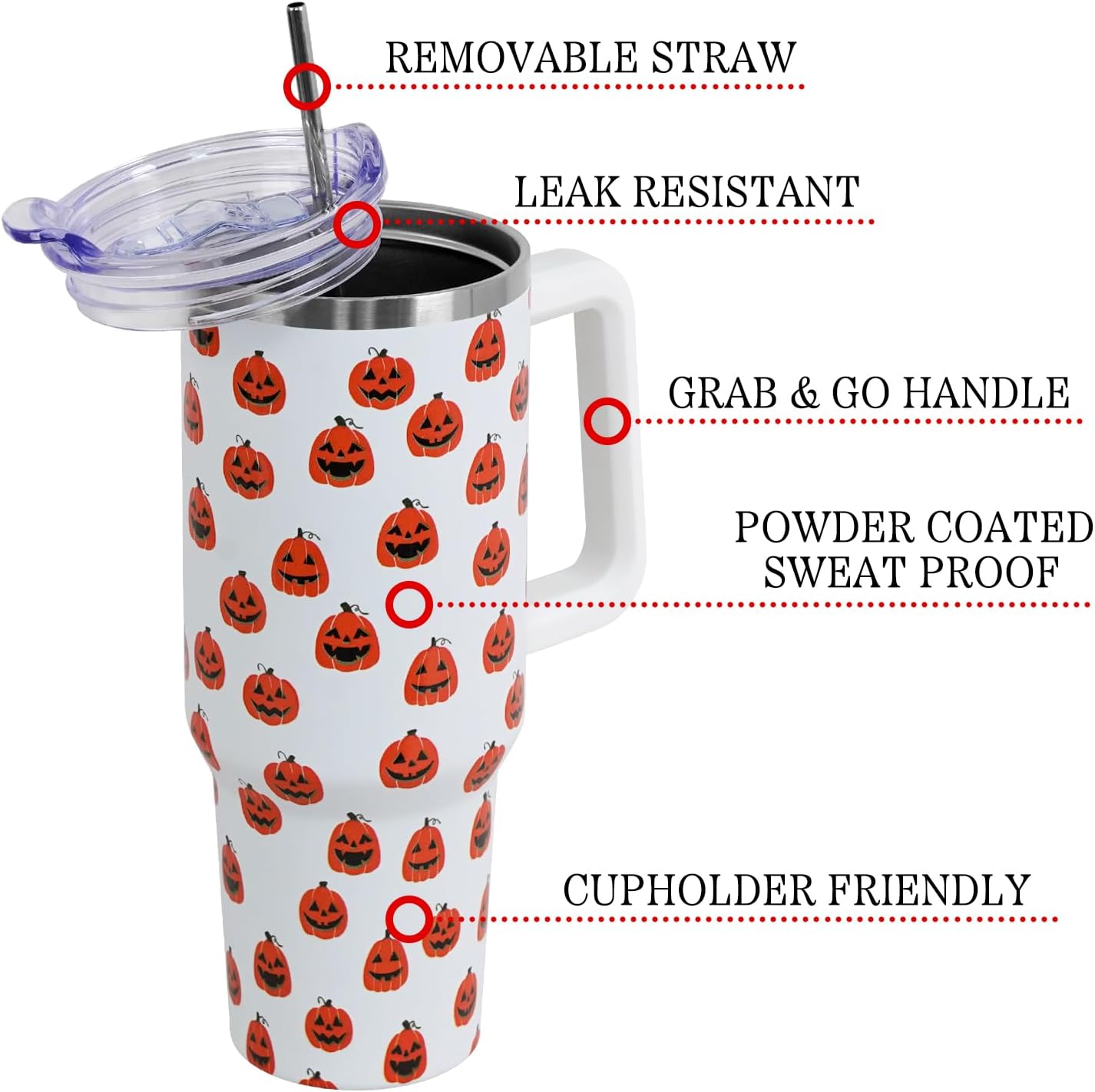Floral Lemon Tumbler with Handle and Straw Lid 40 oz,Cute Spring Summer Gift for Women Men Lemon Leaves Vacuum Insulated Leak Proof Stainless Steel Coffee Cup Mug