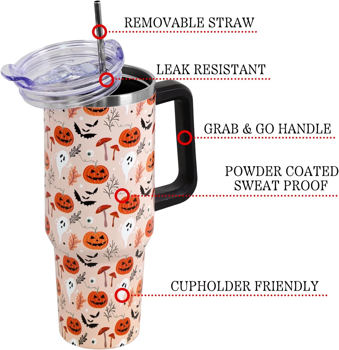 Floral Lemon Tumbler with Handle and Straw Lid 40 oz,Cute Spring Summer Gift for Women Men Lemon Leaves Vacuum Insulated Leak Proof Stainless Steel Coffee Cup Mug
